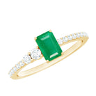 Rosec Jewels-Natural Emerald Cut Emerald Engagement Ring with Diamond Side Stones