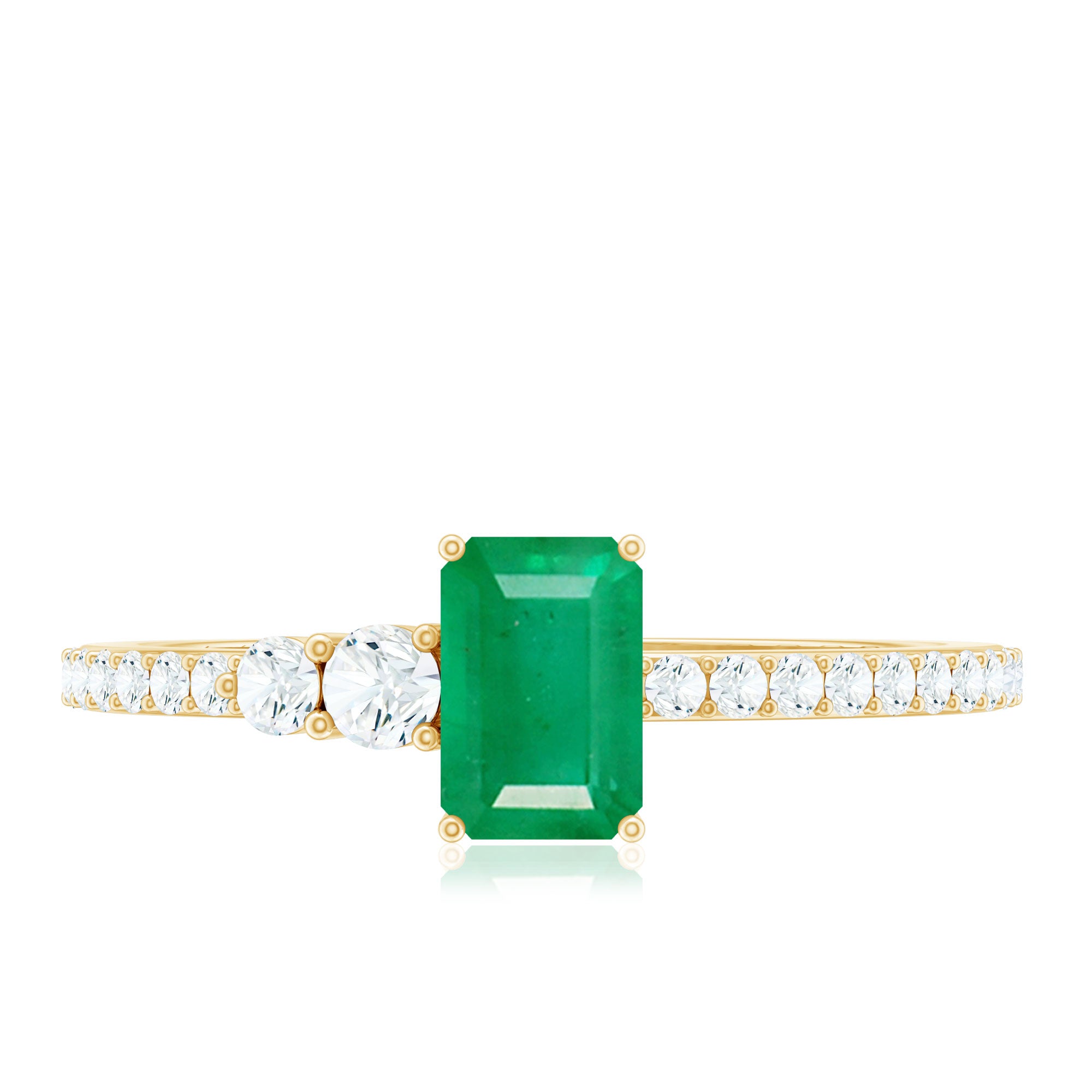 Rosec Jewels-Natural Emerald Cut Emerald Engagement Ring with Diamond Side Stones
