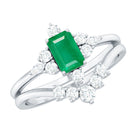 Rosec Jewels-Natural Emerald Diamond Emerald Cut Engagement Ring and Wedding Band Set
