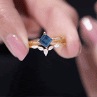 Certified Lab Grown Blue Sapphire Princess Cut Engagement Ring Set with Diamond AAAA - Rosec Jewels