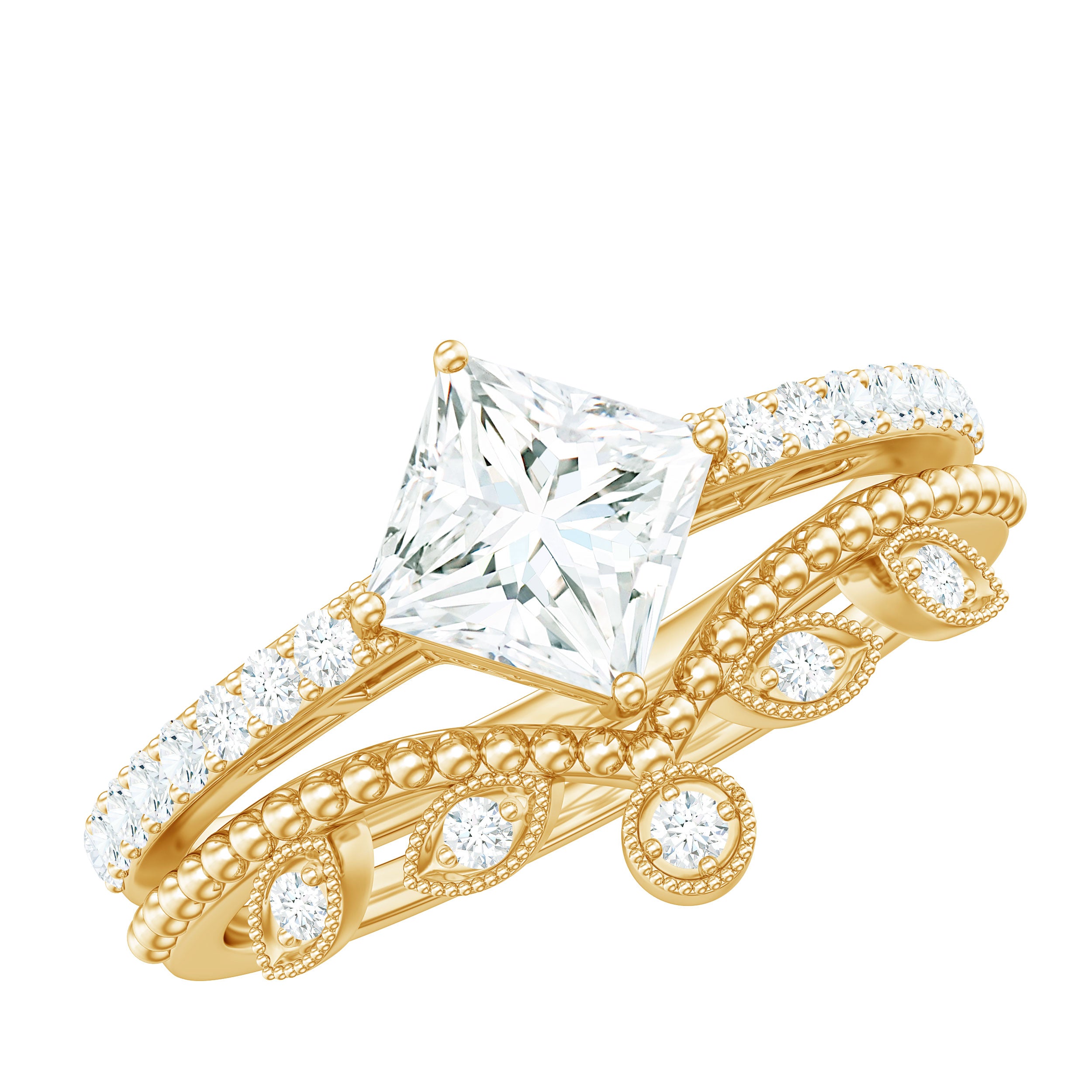 Brilliant Cut Moissanite Vintage Bridal Ring Set D-VS1 - Rosec Jewels