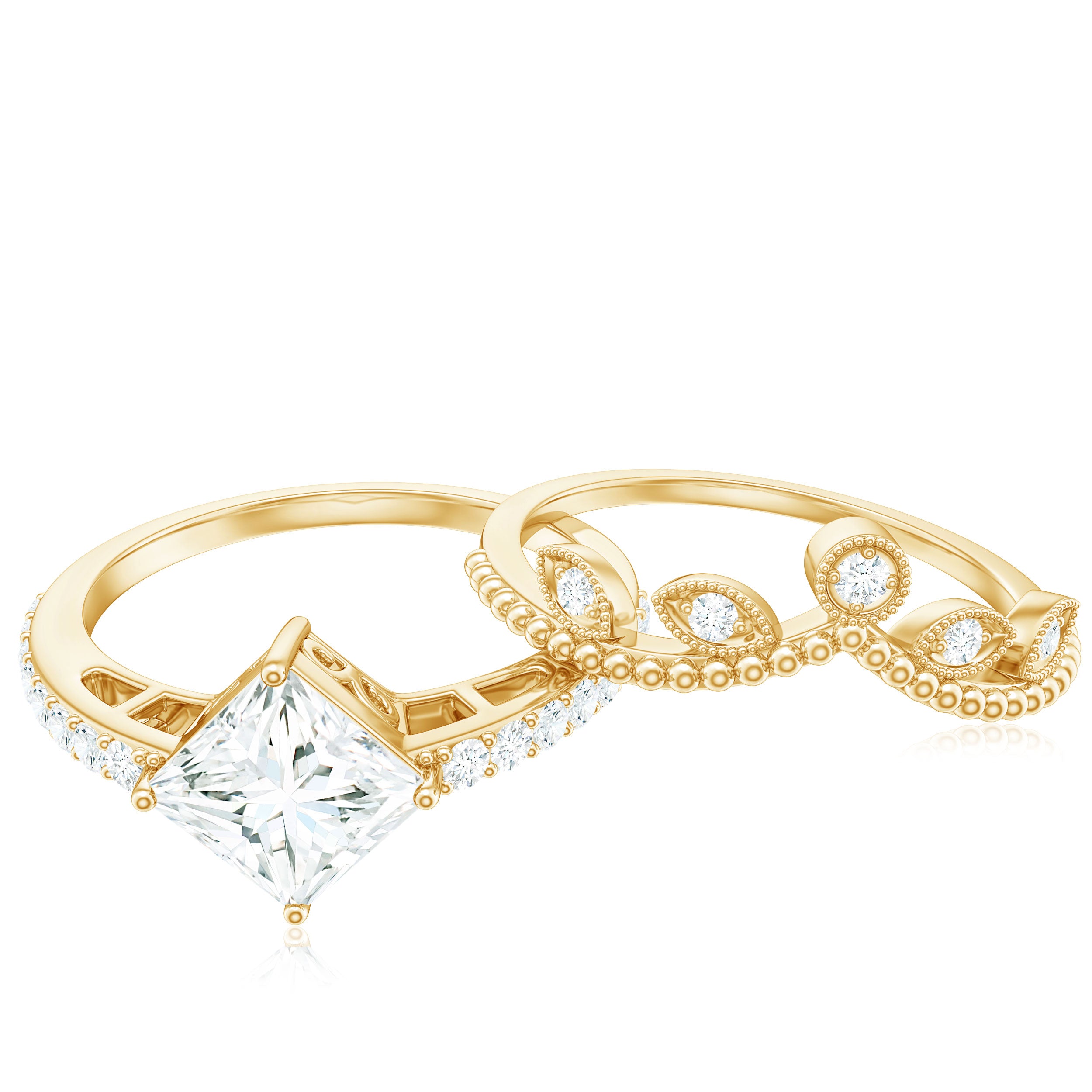 Brilliant Cut Moissanite Vintage Bridal Ring Set D-VS1 - Rosec Jewels