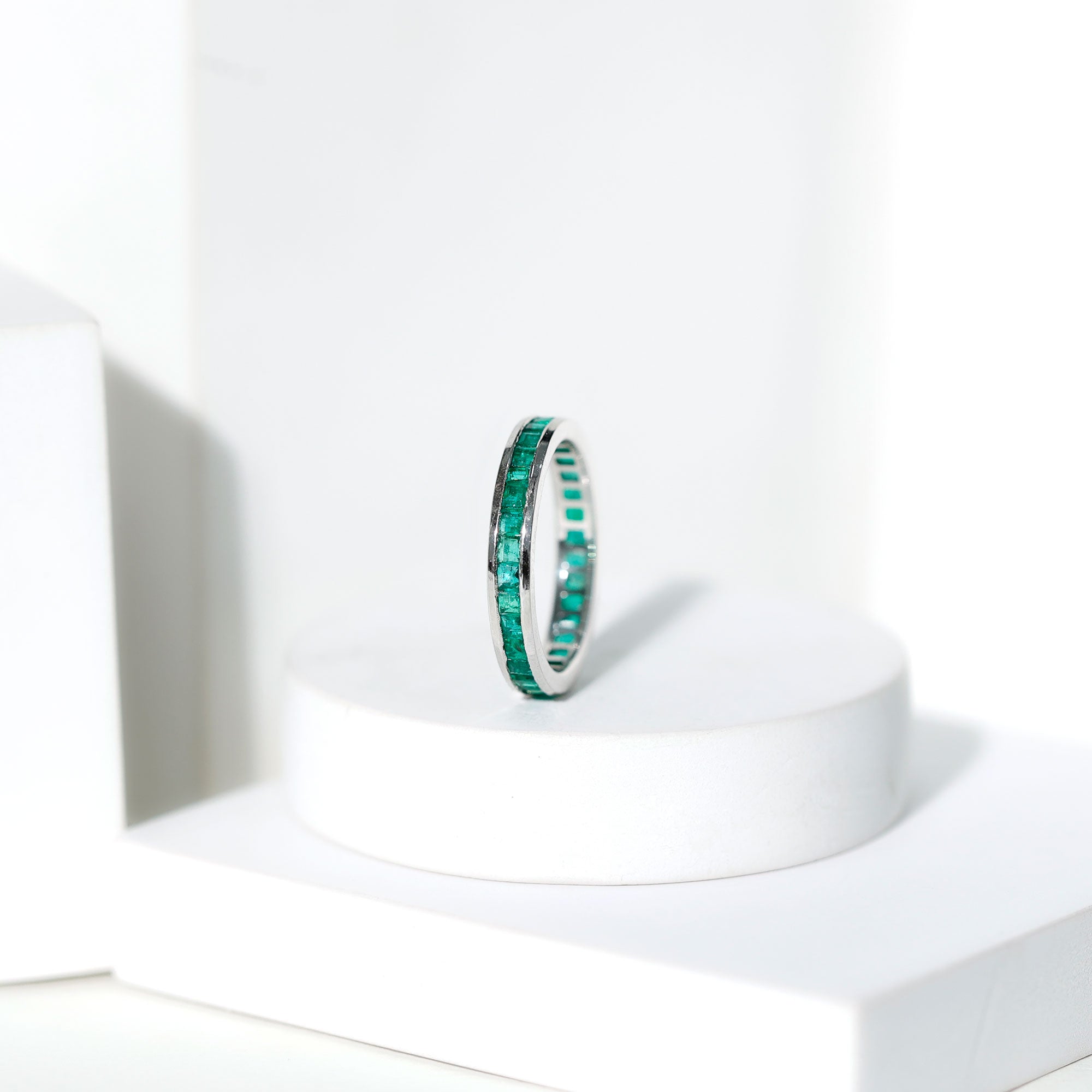 Channel Set Princess Cut Emerald Eternity Band Ring AAA - Rosec Jewels