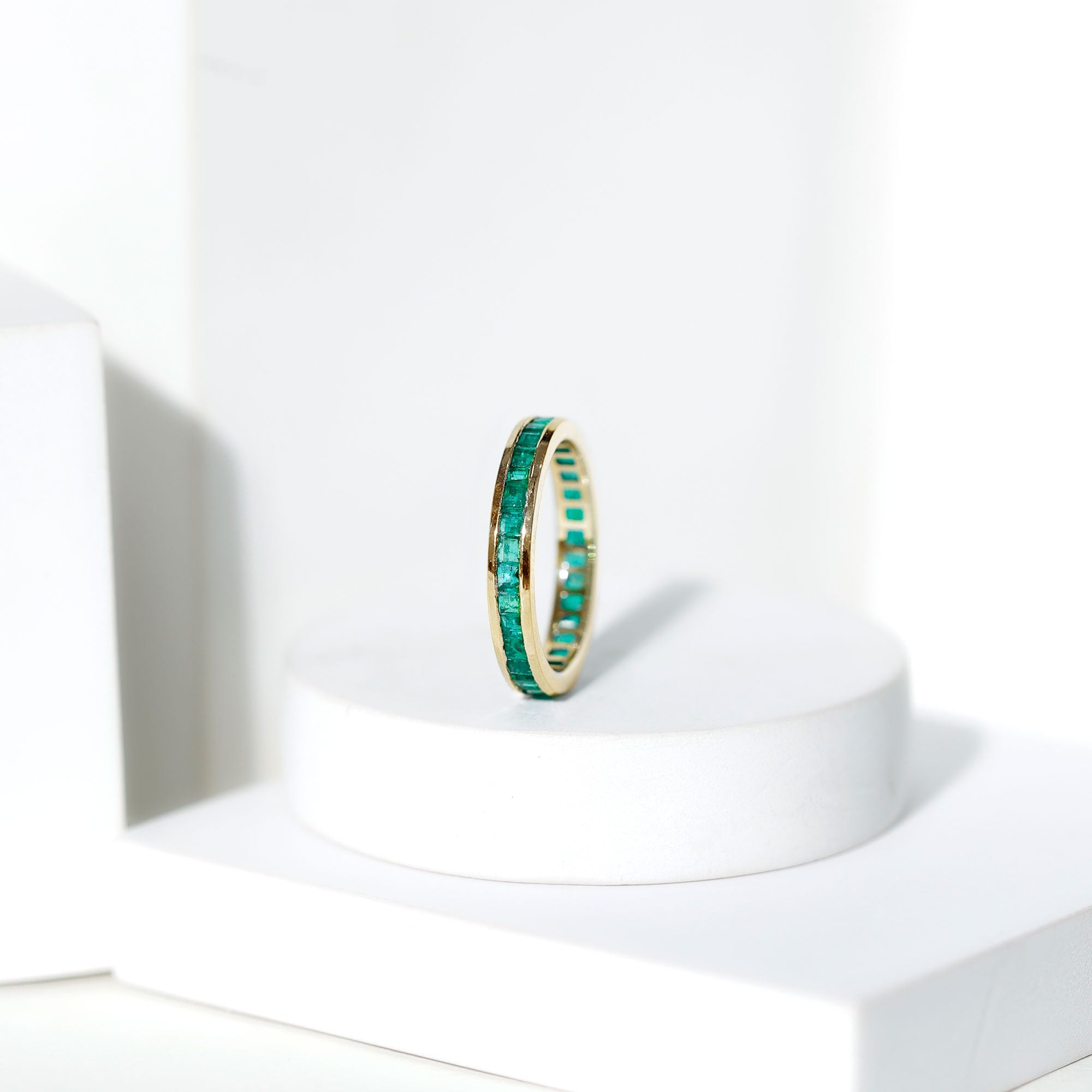Channel Set Princess Cut Emerald Eternity Band Ring AAA - Rosec Jewels