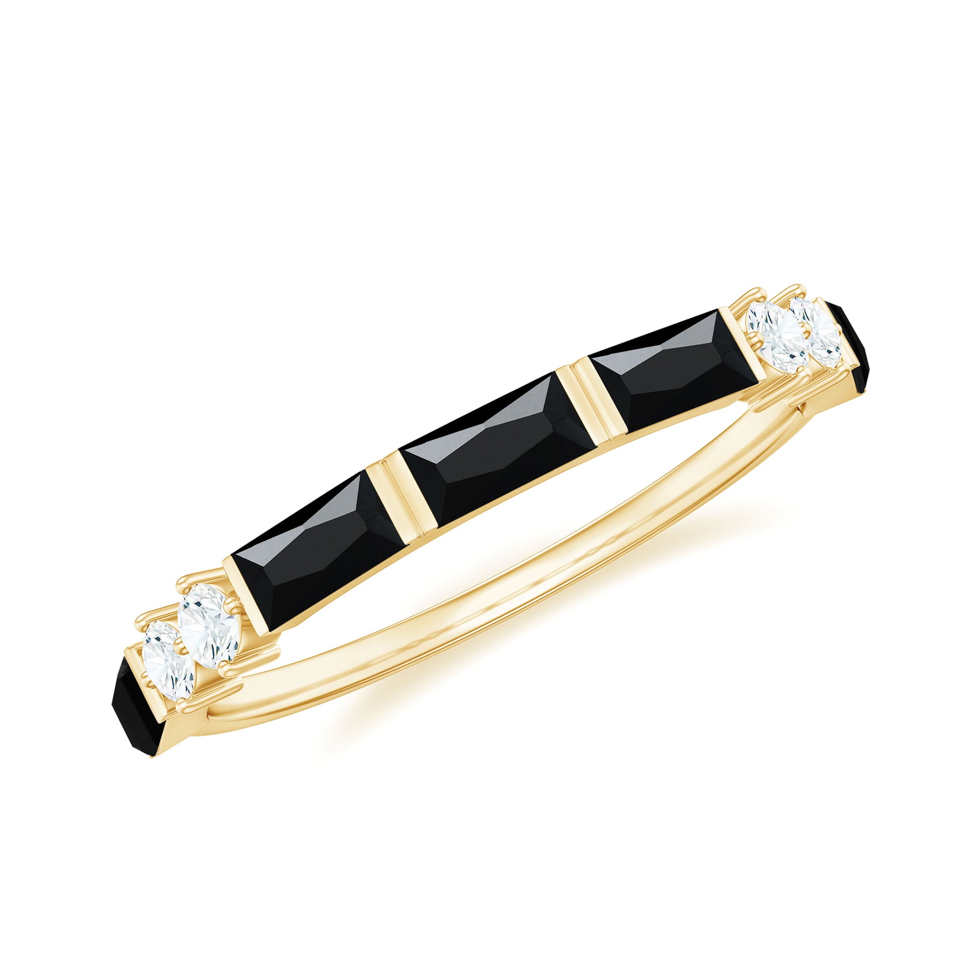 Certified Baguette Lab Grown Black and White Diamond Half Eternity Ring for Women AAAA ( Synthetic ) - Rosec Jewels