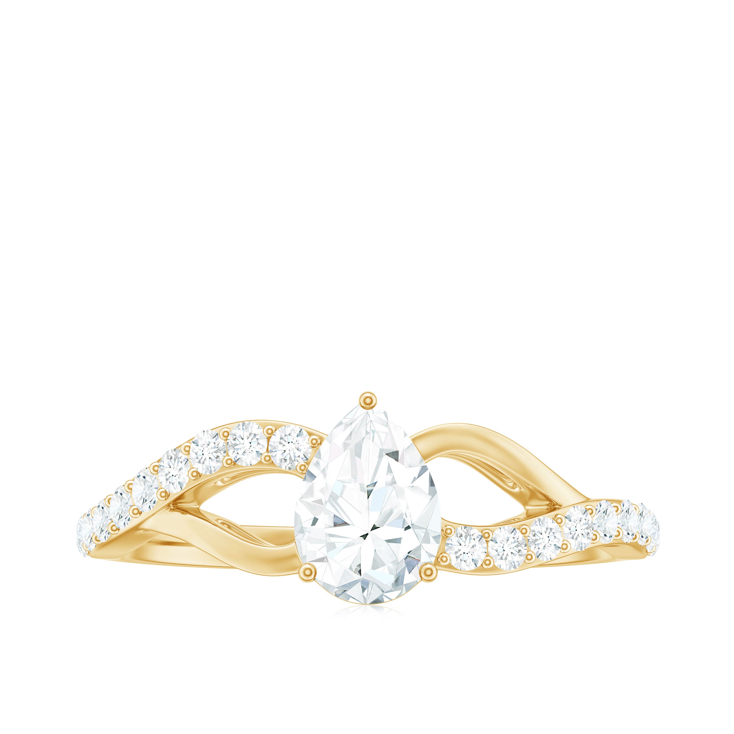 Certified Pear Cut Moissanite Split Shank Engagement Ring D-VS1 - Rosec Jewels