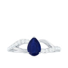 Rosec Jewels-Genuine 0.5 Carat Pear Shaped Blue Sapphire Split Shank Engagement Ring with Certificate