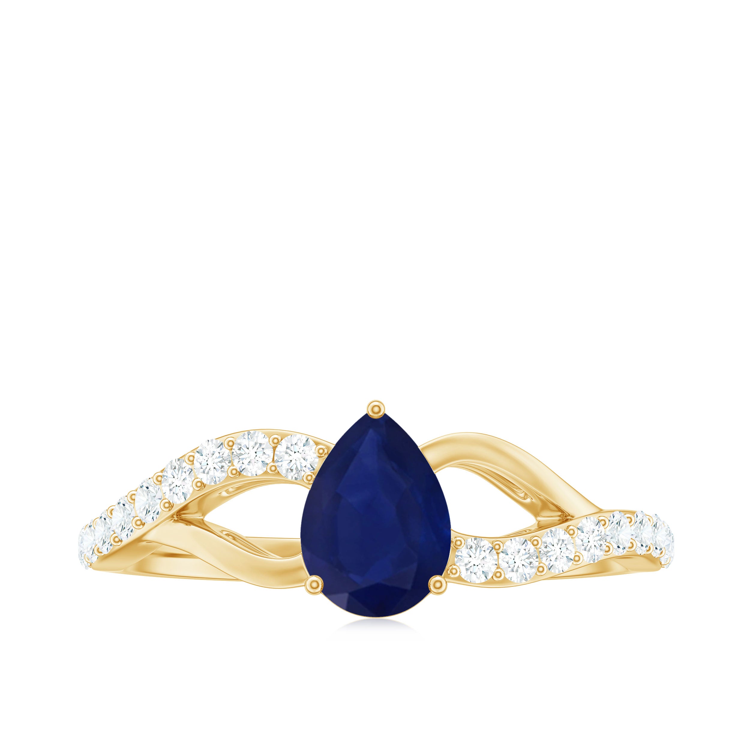 Rosec Jewels-Genuine 0.5 Carat Pear Shaped Blue Sapphire Split Shank Engagement Ring with Certificate