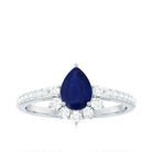 0.5 Carat Pear Shaped Blue Sapphire and Diamond Half Halo Engagement Ring AAA - Rosec Jewels