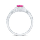 Rosec Jewels-Pear Created Pink Sapphire Teardrop Ring Set with Moissanite Band