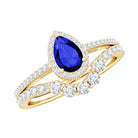 Certified Lab Grown Blue Sapphire Diamond Pear Shaped Engagement Ring Set AAAA - Rosec Jewels