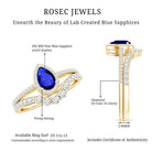 Certified Lab Grown Blue Sapphire Diamond Pear Shaped Engagement Ring Set AAAA - Rosec Jewels