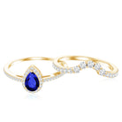 Certified Lab Grown Blue Sapphire Diamond Pear Shaped Engagement Ring Set AAAA - Rosec Jewels