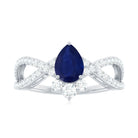 Real 0.5 Blue Sapphire Pear Shape Engagement Ring with Diamond Crossover AAA - Rosec Jewels