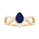 Real 0.5 Blue Sapphire Pear Shape Engagement Ring with Diamond Crossover AAA - Rosec Jewels