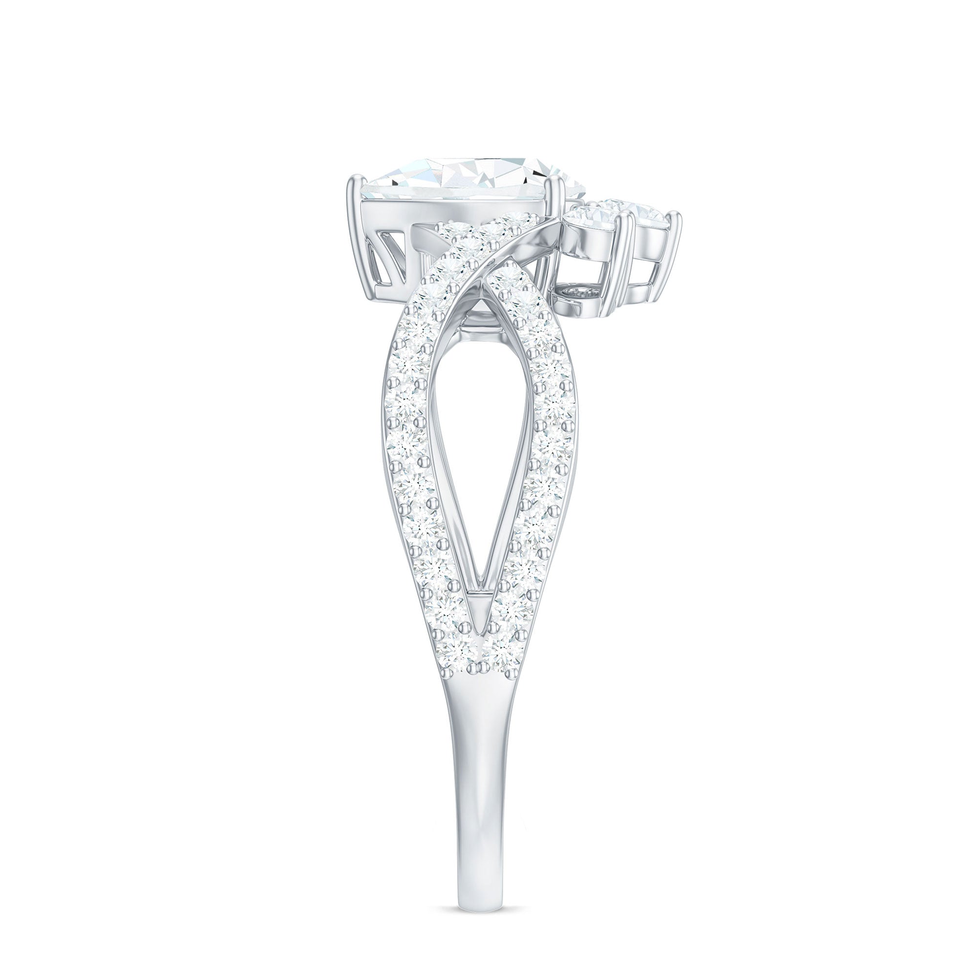 2 CT Pear Cut Cubic Zirconia Crossover Engagement Ring AAAA - Rosec Jewels