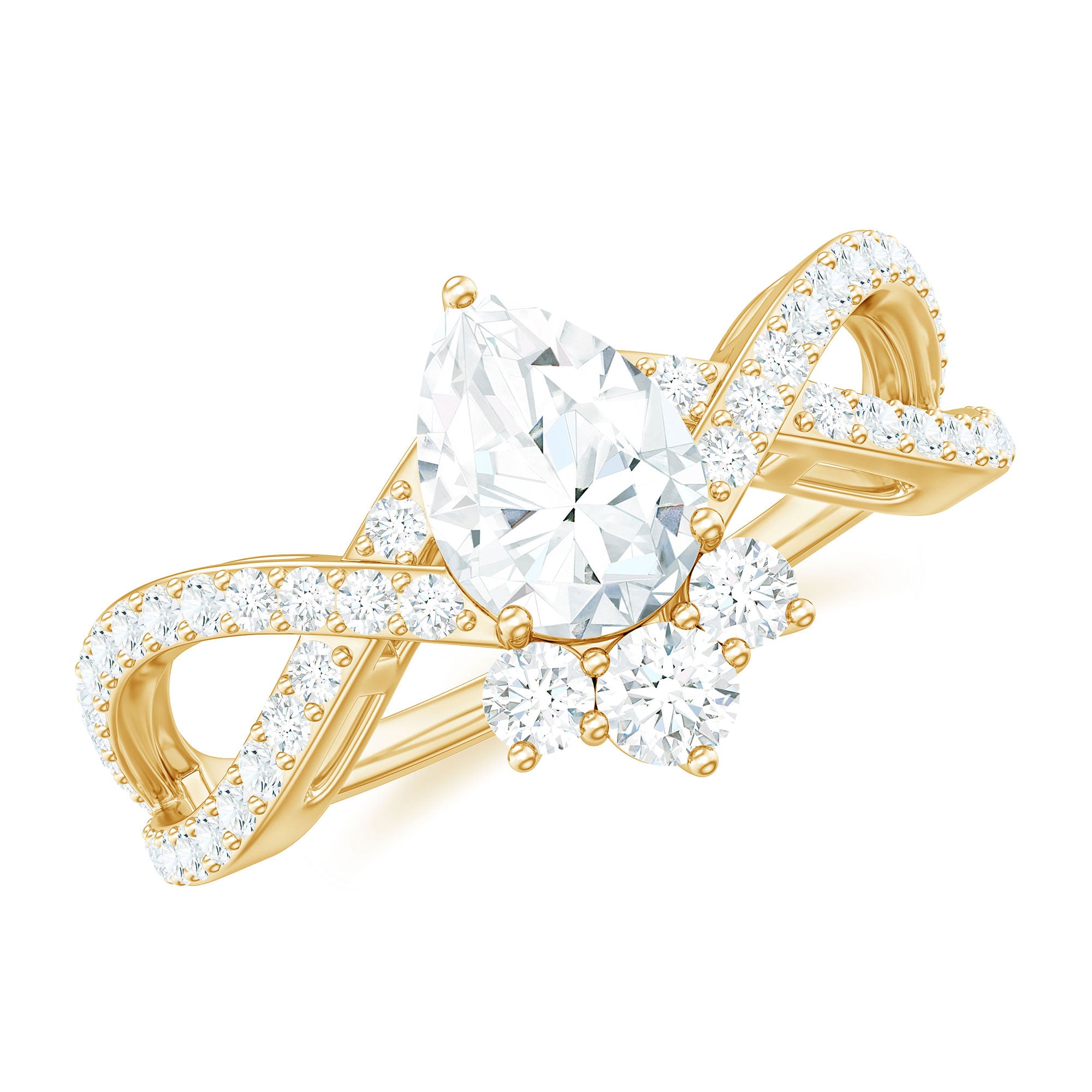 2 CT Pear Cut Cubic Zirconia Crossover Engagement Ring AAAA - Rosec Jewels