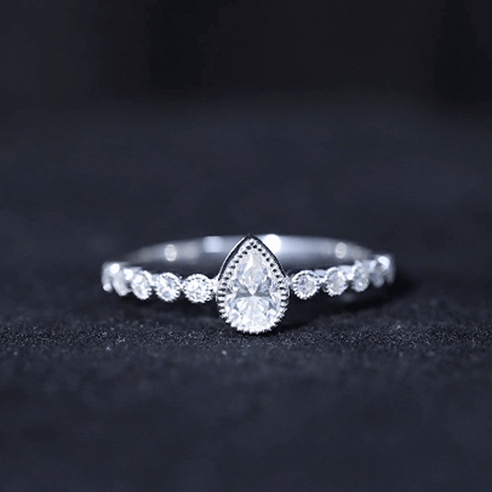 Beaded Bezel Set Moissanite Pear Engagement Ring D-VS1 - Rosec Jewels
