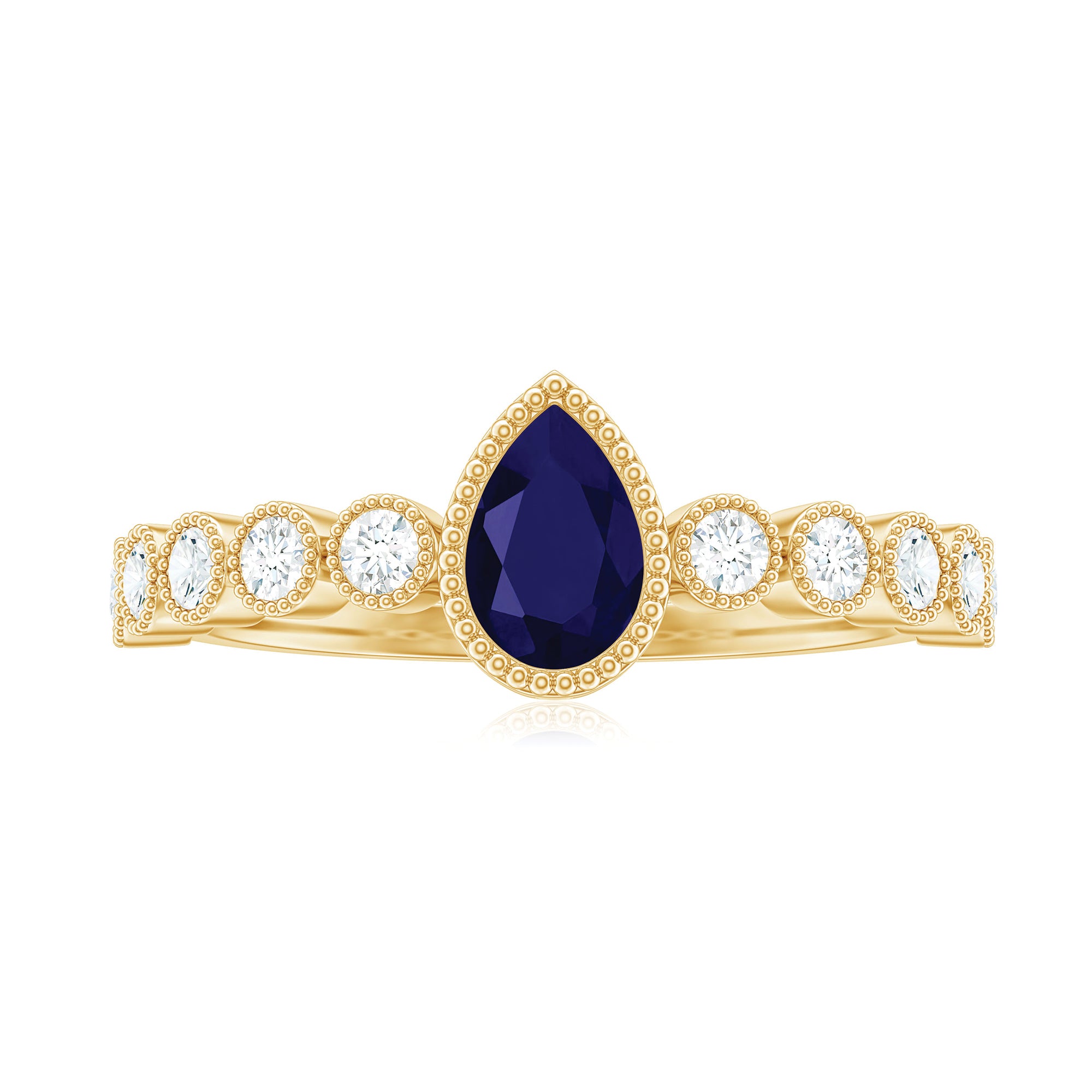 Rosec Jewels-Pear Cut 0.5 Carat Blue Sapphire Engagement Ring with Diamonds