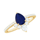 Certified 0.5 Carat Pear Shaped Blue Sapphire Crown Engagement Ring with Diamond AAA - Rosec Jewels