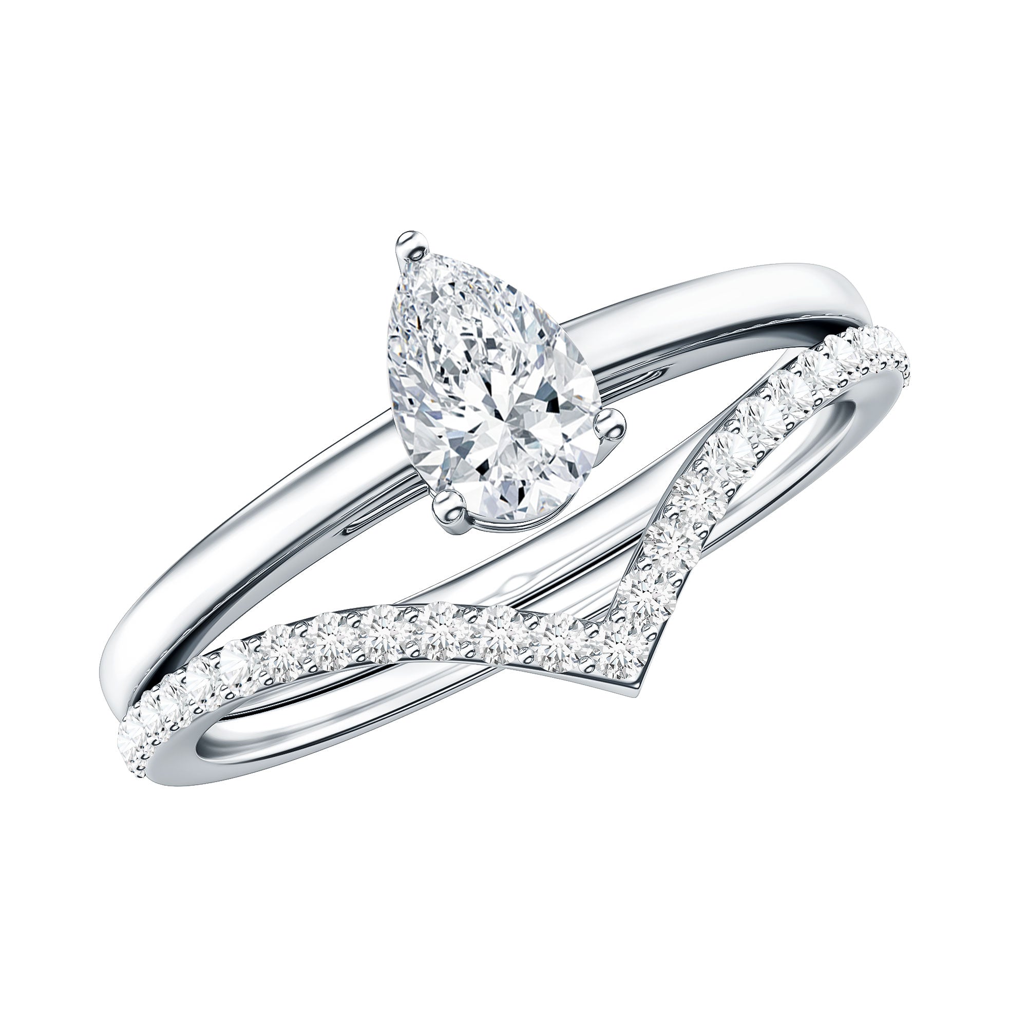 Rosec Jewels-Pear Cut Solitaire Moissanite Engagement Ring with Enhancer