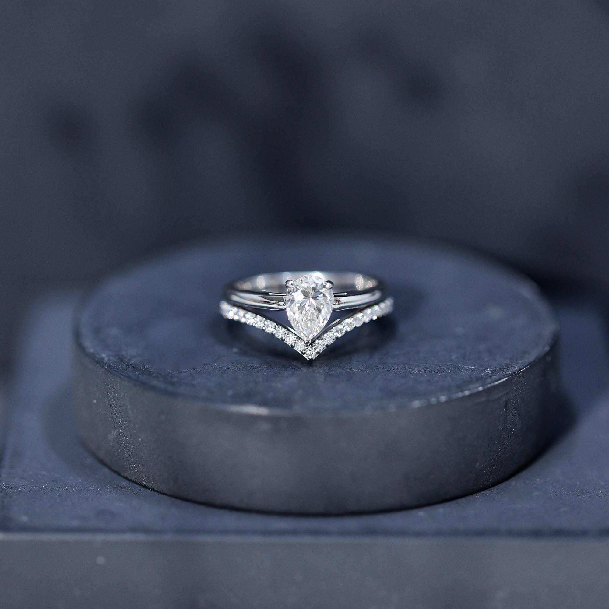 Pear Cut Solitaire Moissanite Engagement Ring with Enhancer D-VS1 - Rosec Jewels