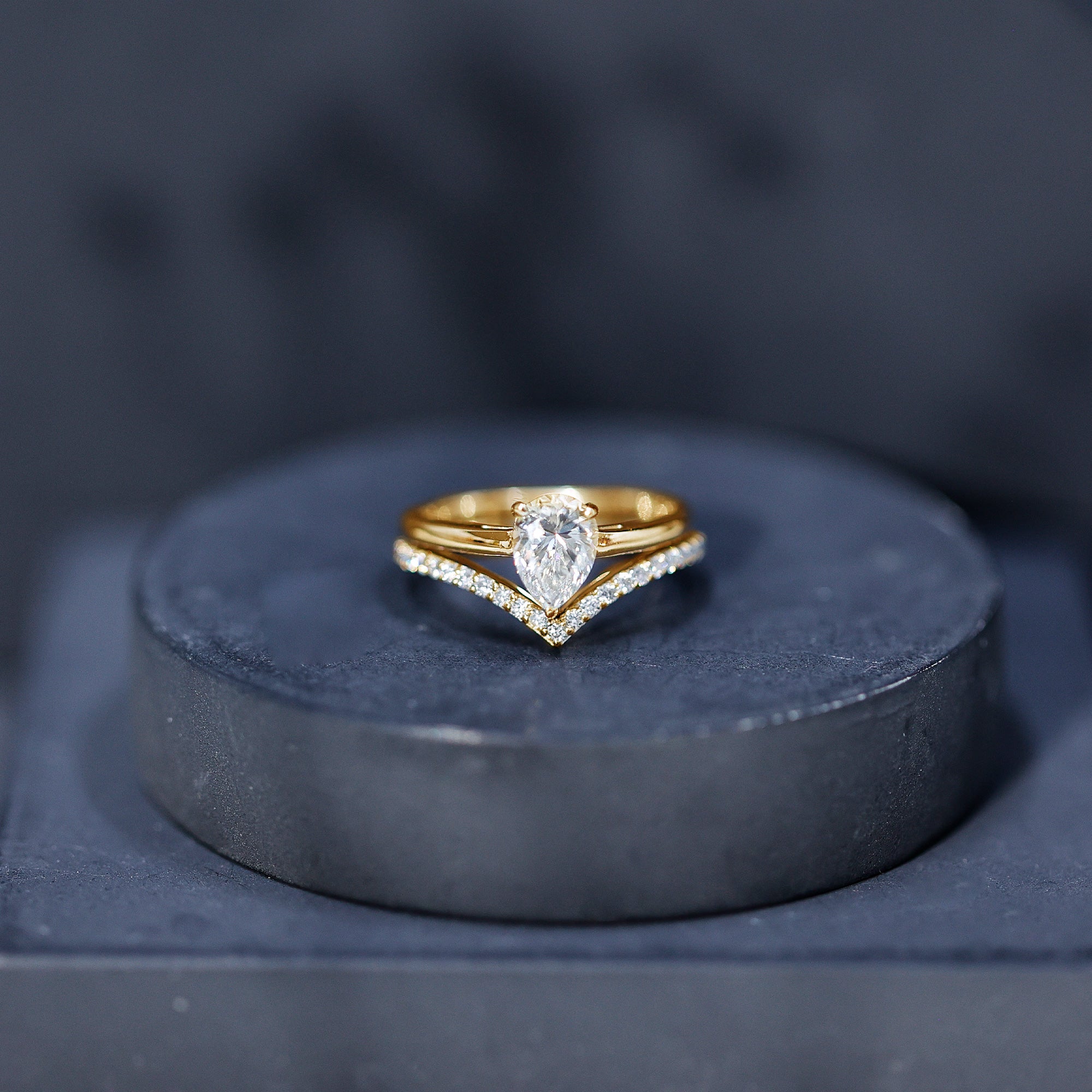 Pear Cut Solitaire Moissanite Engagement Ring with Enhancer D-VS1 - Rosec Jewels
