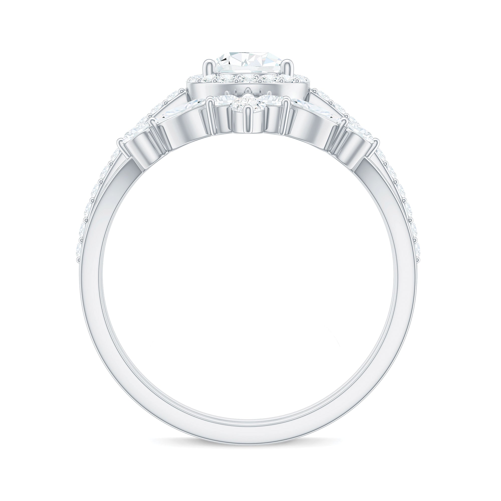 Rosec Jewels-Pear Cut Moissanite Halo Bridal Ring Set with Certificate