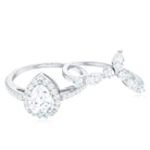 Rosec Jewels-Pear Cut Moissanite Halo Bridal Ring Set with Certificate