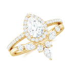 Rosec Jewels-Pear Cut Moissanite Halo Bridal Ring Set with Certificate