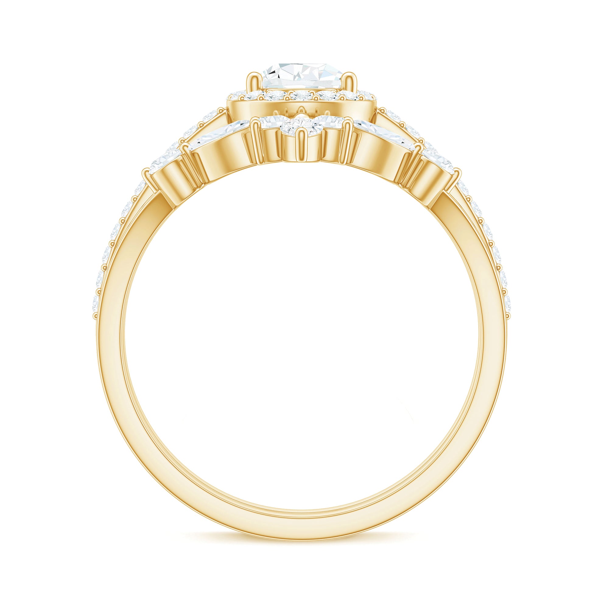 Rosec Jewels-Pear Cut Moissanite Halo Bridal Ring Set with Certificate