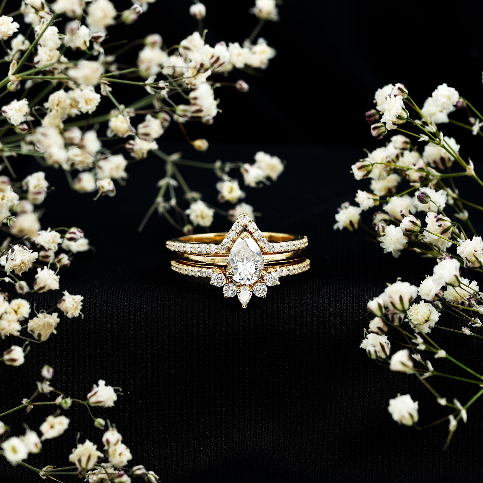 Brilliant Cut Moissanite Trio Wedding Ring Set For Women D-VS1 - Rosec Jewels