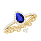 Rosec Jewels-Lab Grown Blue Sapphire Pear Shaped Engagement Ring Set with Diamond