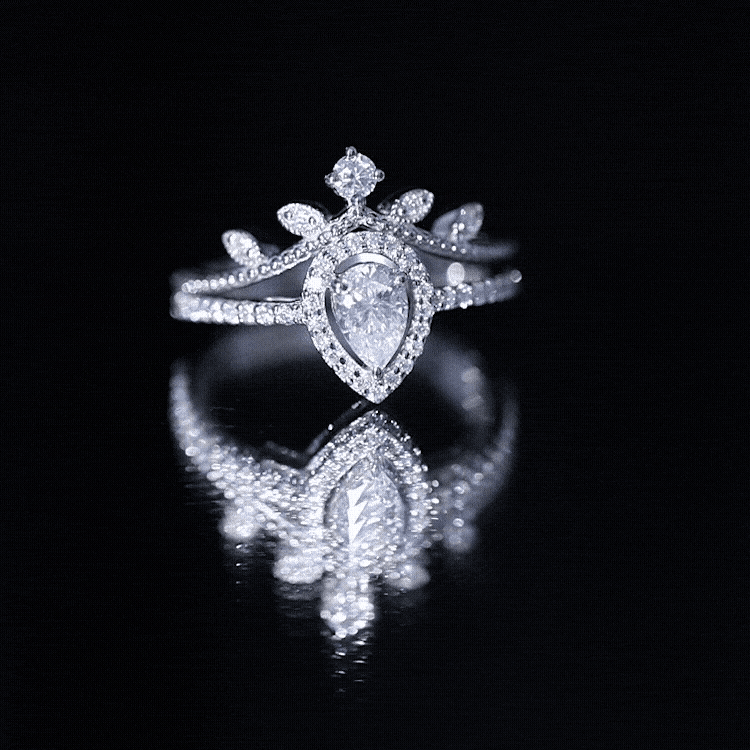 Rosec Jewels-Vintage Style Moissanite Teardrop Wedding Ring Set