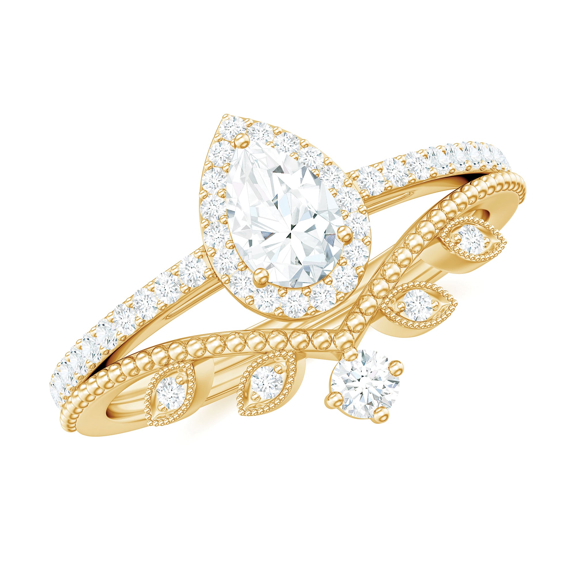 Rosec Jewels-Vintage Style Moissanite Teardrop Wedding Ring Set