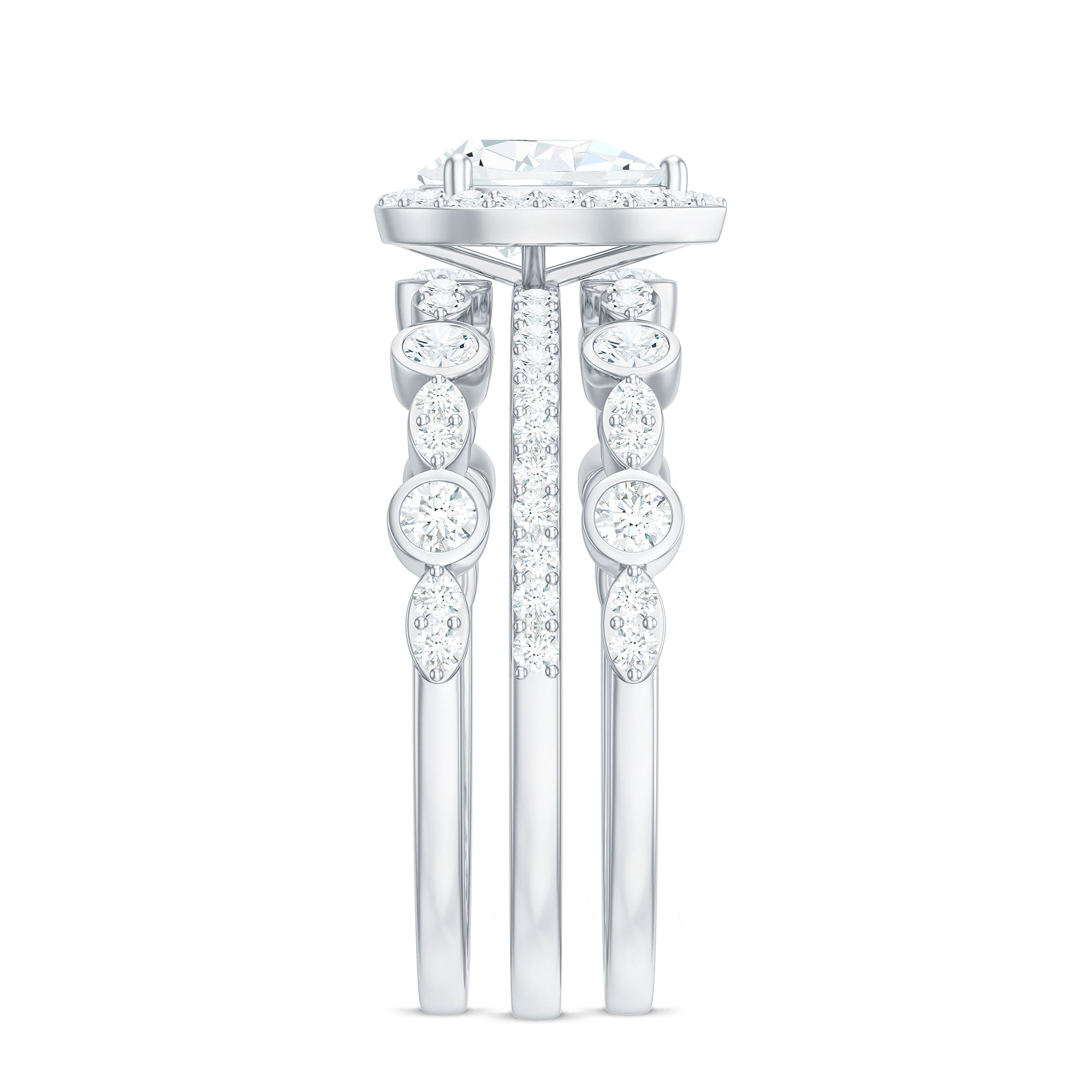 Pear Shaped Moissanite Engagement Ring with 2 Enhancers D-VS1 - Rosec Jewels