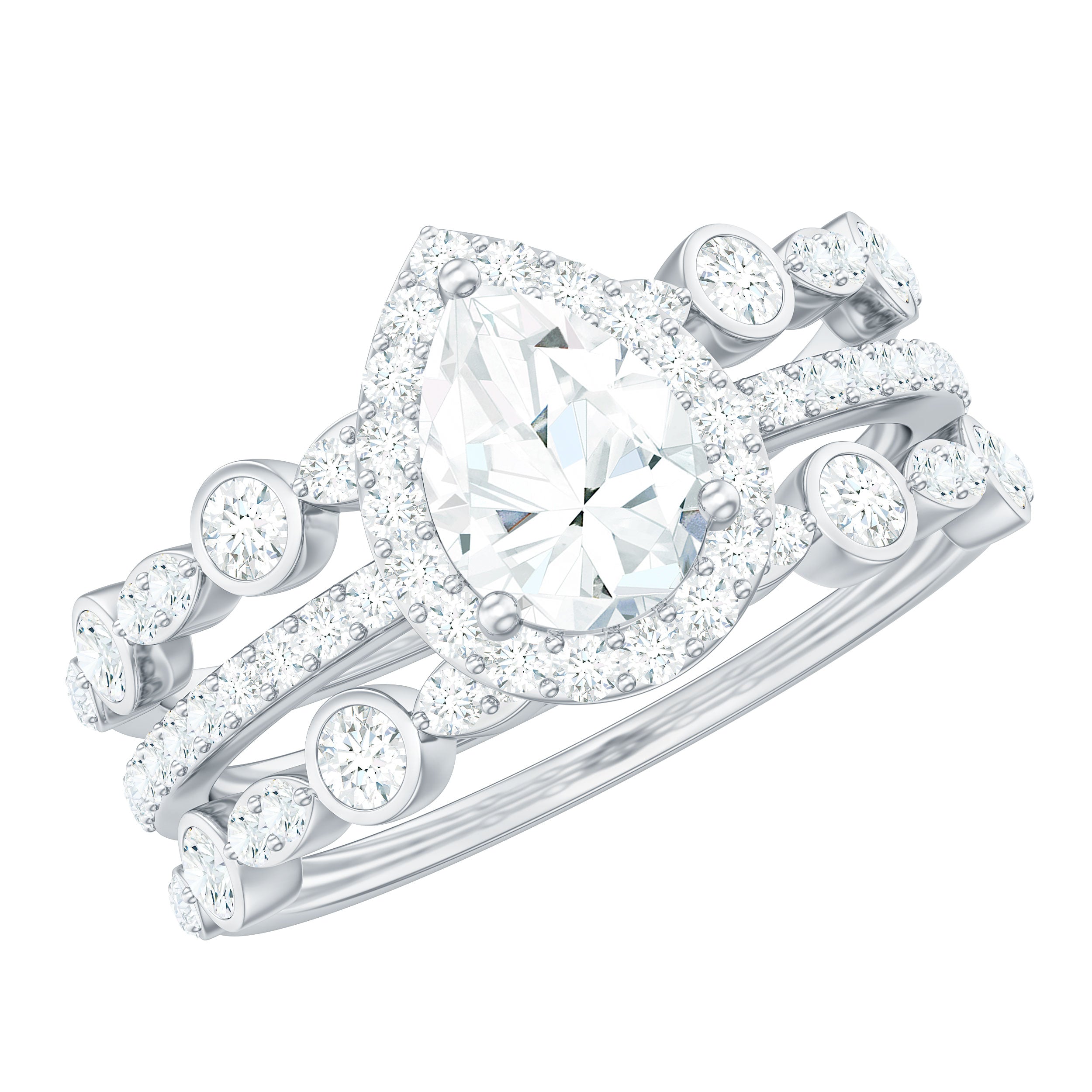 Pear Shaped Cubic Zirconia Trio Wedding Ring Set for Women AAAA - Rosec Jewels