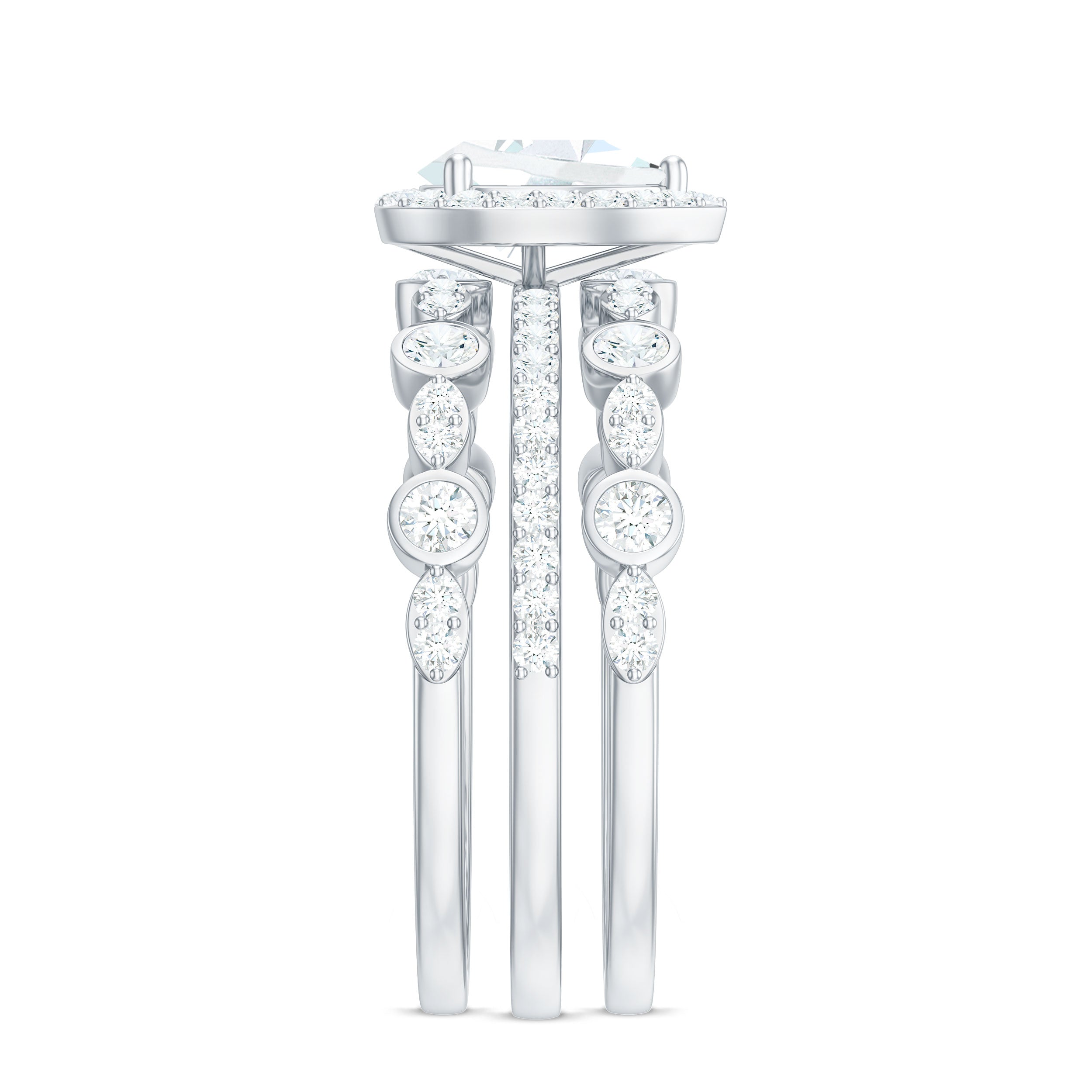 Pear Shaped Cubic Zirconia Trio Wedding Ring Set for Women AAAA - Rosec Jewels