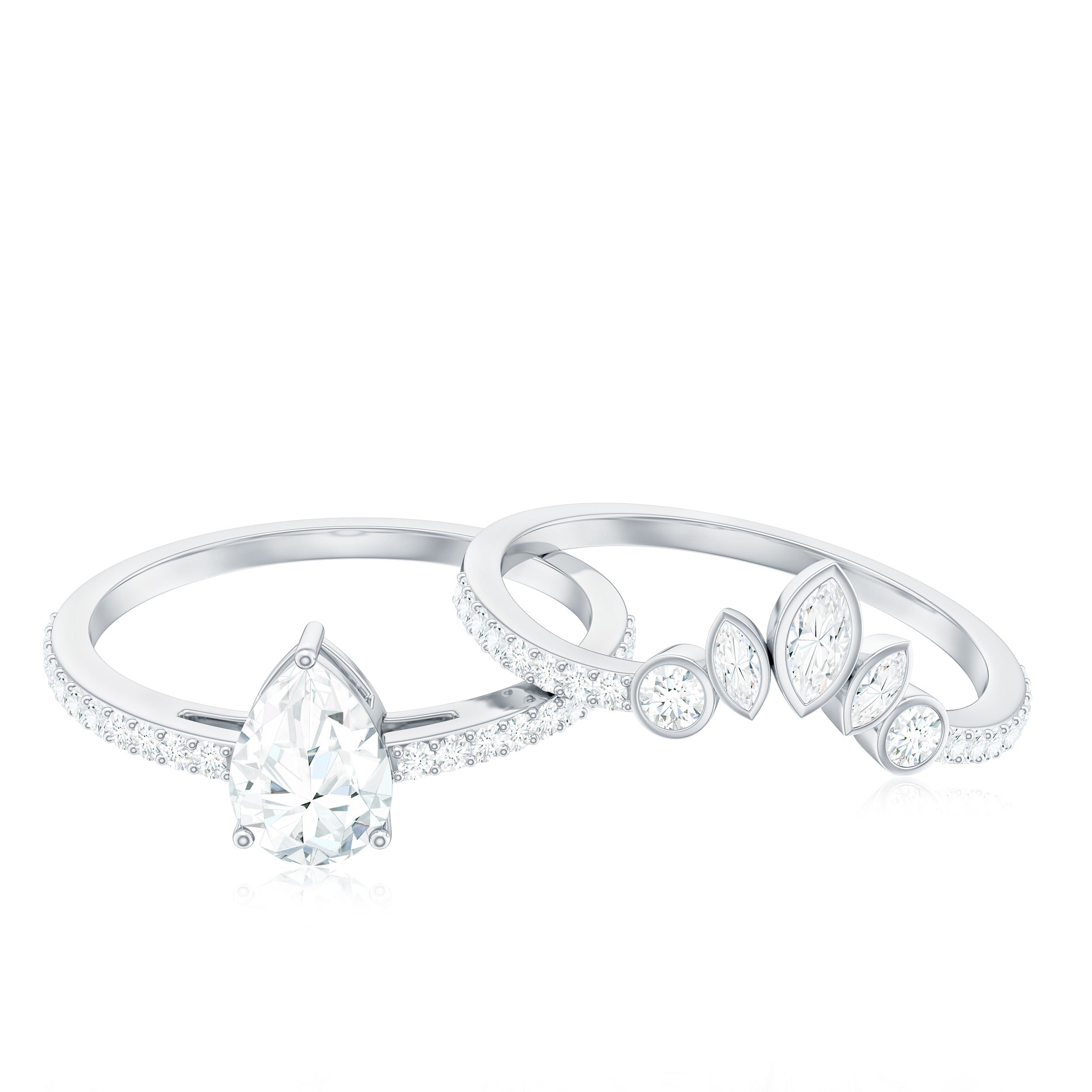 Rosec Jewels-Pear Cut Moissanite Solitaire Bridal Ring Set with Certificate
