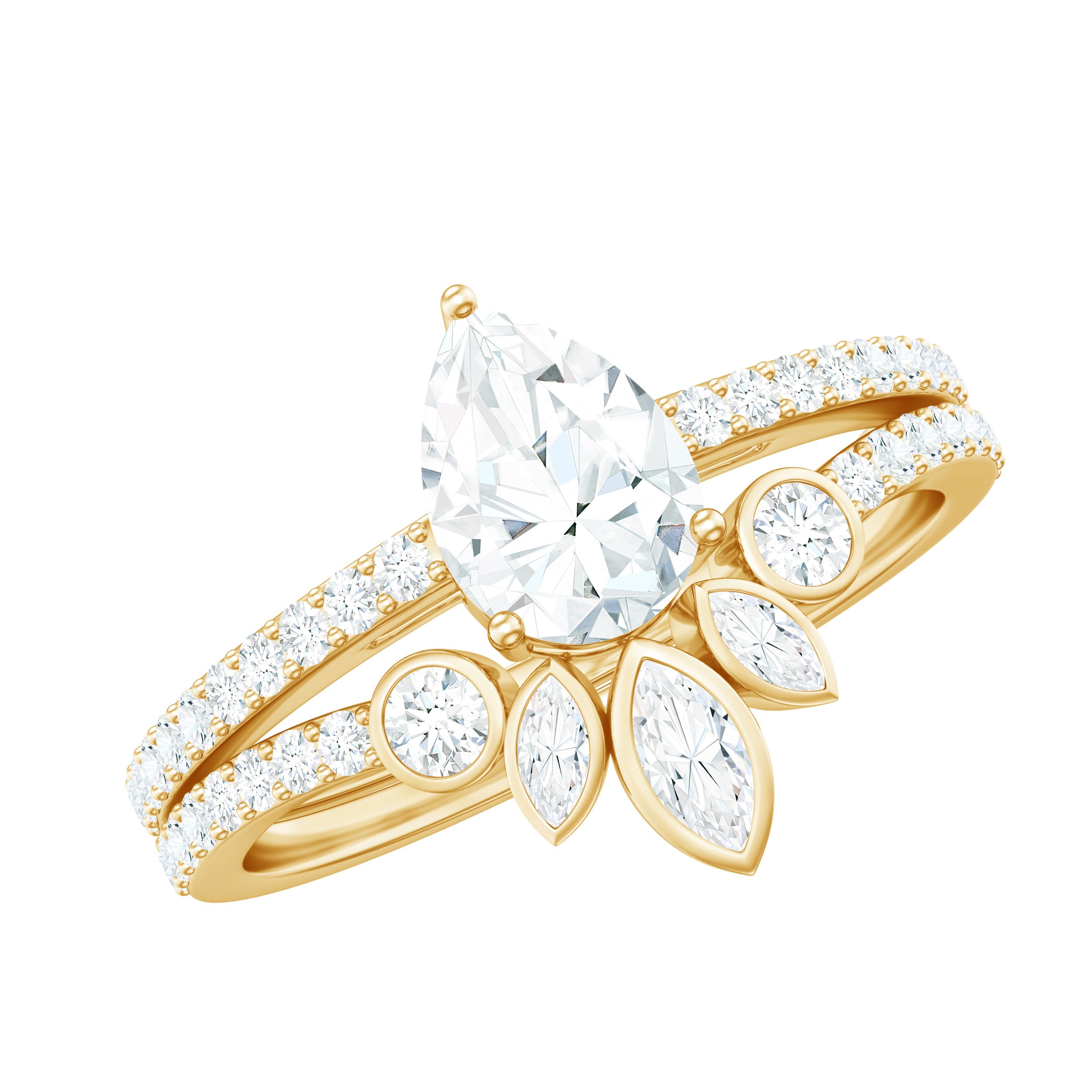 Rosec Jewels-Pear Cut Moissanite Solitaire Bridal Ring Set with Certificate