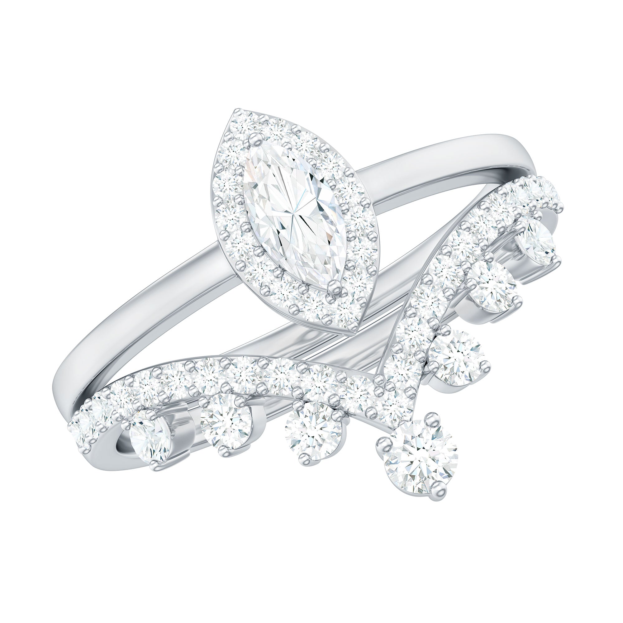 Marquise Cut Moissanite Halo Wedding Ring Set For Women D-VS1 - Rosec Jewels