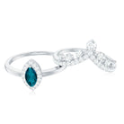 Marquise Cut London Blue Topaz Halo Wedding Ring Set with Diamond Band AAA - Rosec Jewels