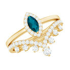 Marquise Cut London Blue Topaz Halo Wedding Ring Set with Diamond Band AAA - Rosec Jewels