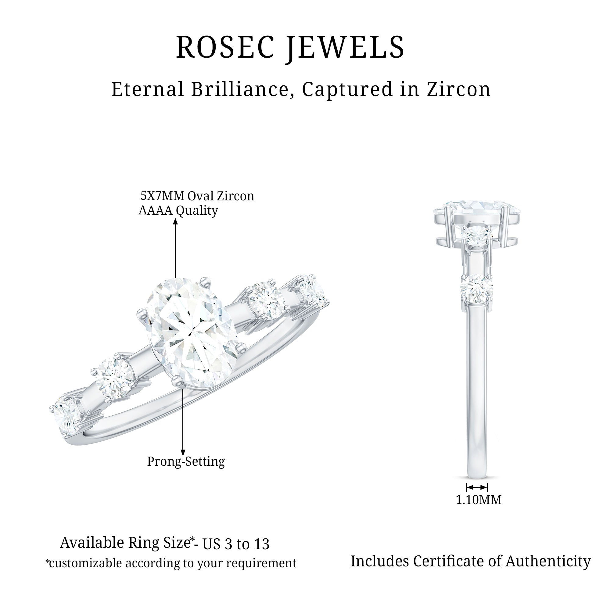 Rosec Jewels-1.75 CT Oval Zircon Solitaire Engagement Ring in Gold