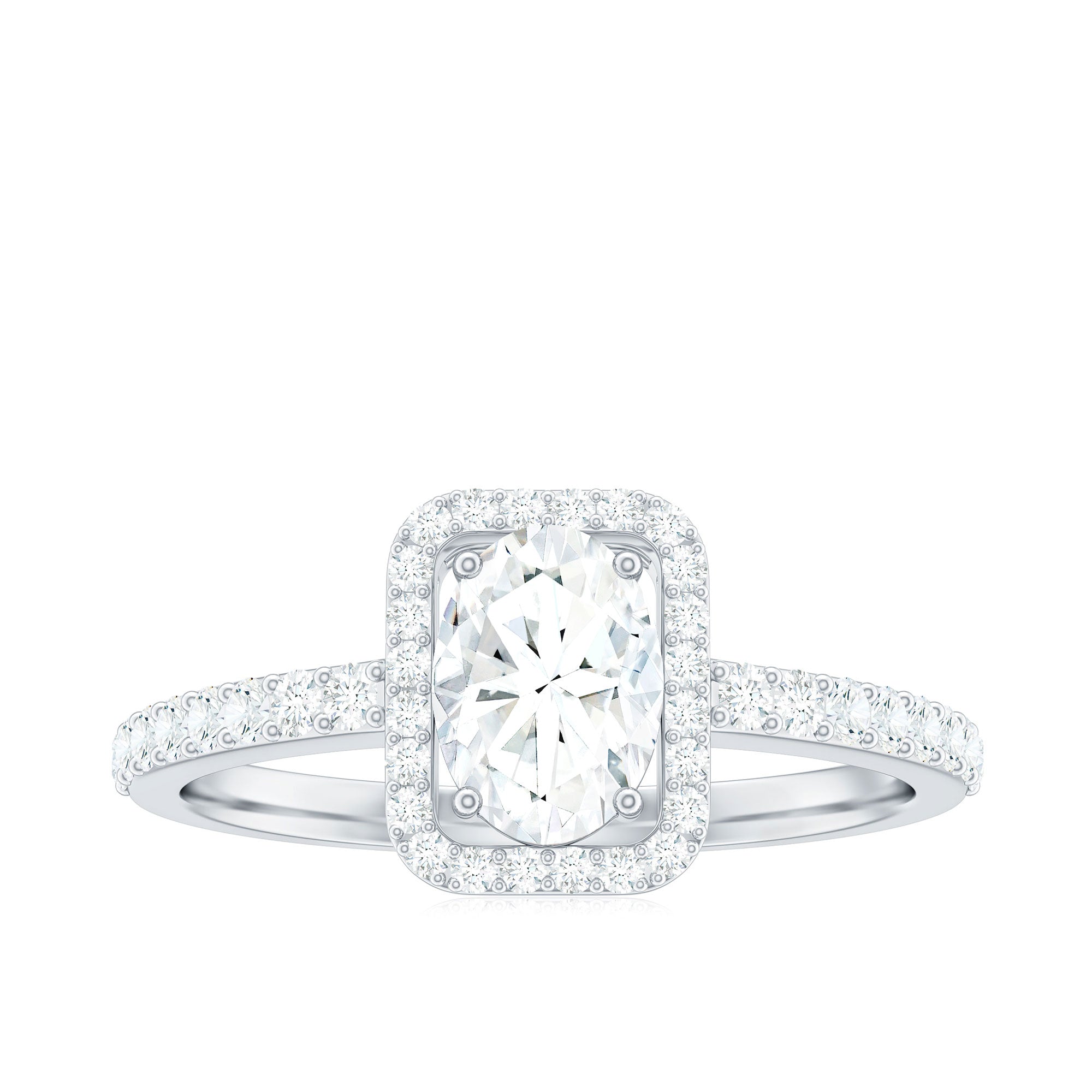 2 CT Oval Cut Zircon Halo Engagement Ring with Side Stones AAAA - Rosec Jewels
