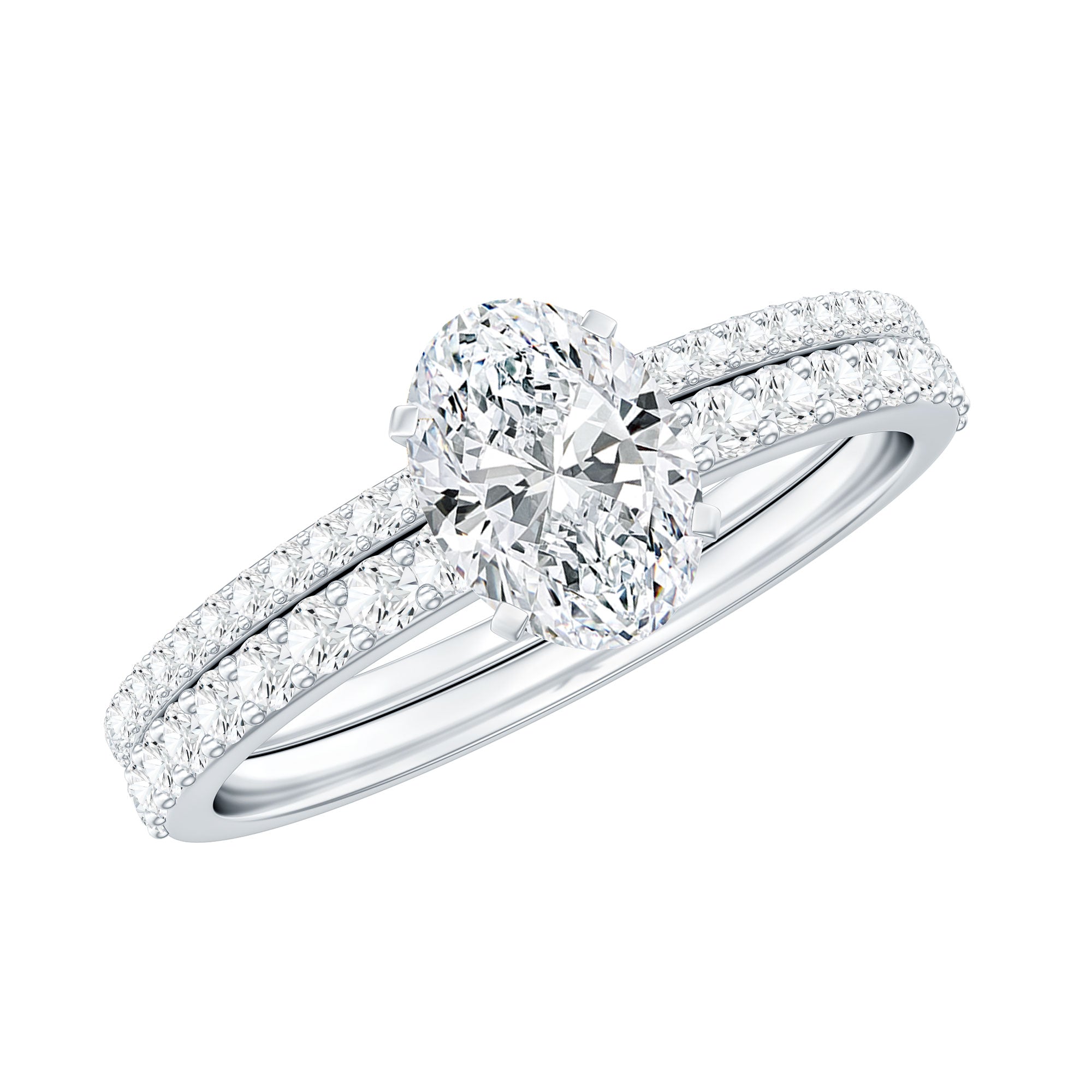 Rosec Jewels-Oval Shaped Moissanite Engagement Ring with Wedding Band Set