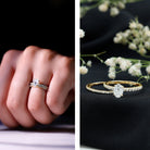 Oval Shaped Moissanite Engagement Ring with Wedding Band Set D-VS1 - Rosec Jewels