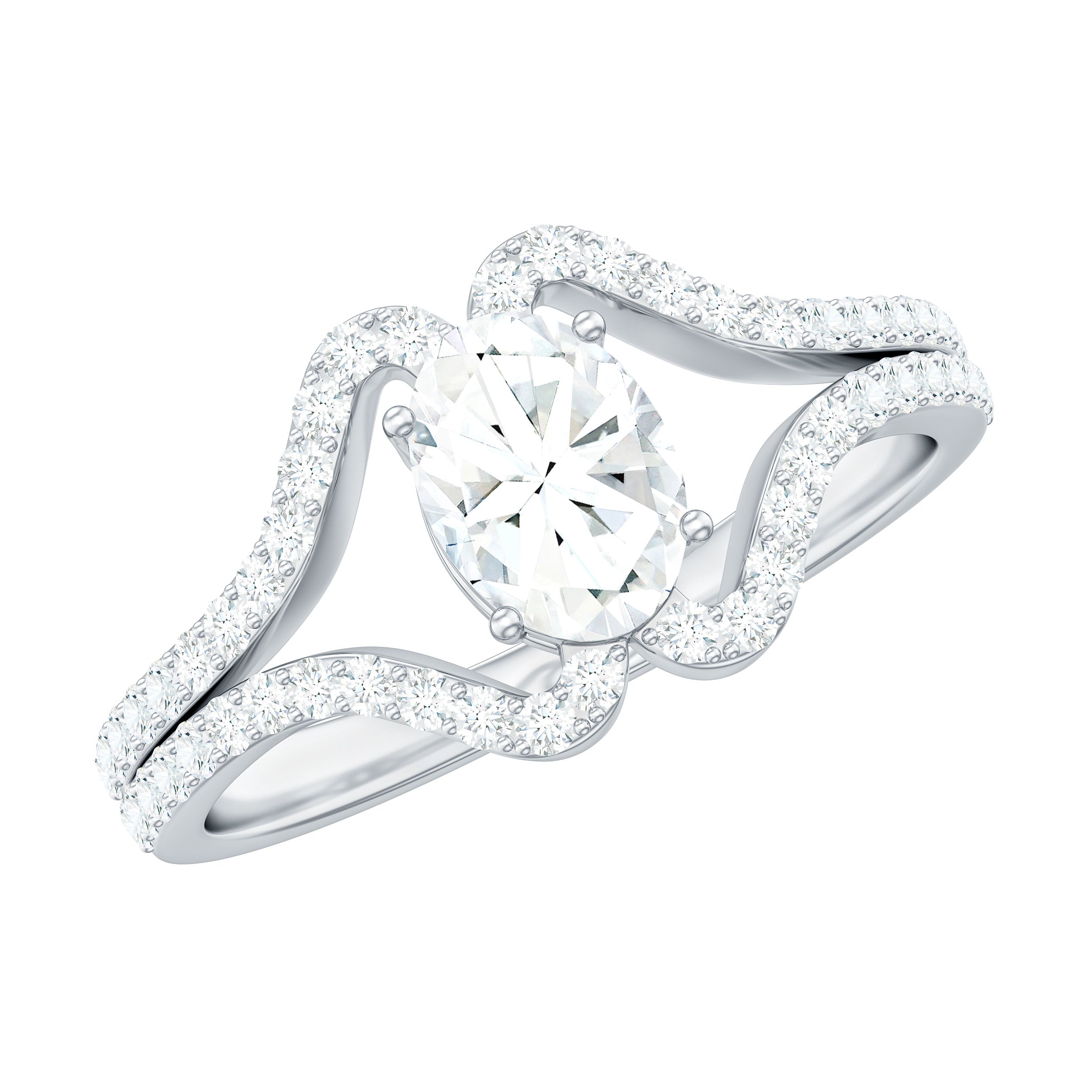 2.25 CT Oval Cut Zircon Engagement Ring with Split Shank AAAA - Rosec Jewels