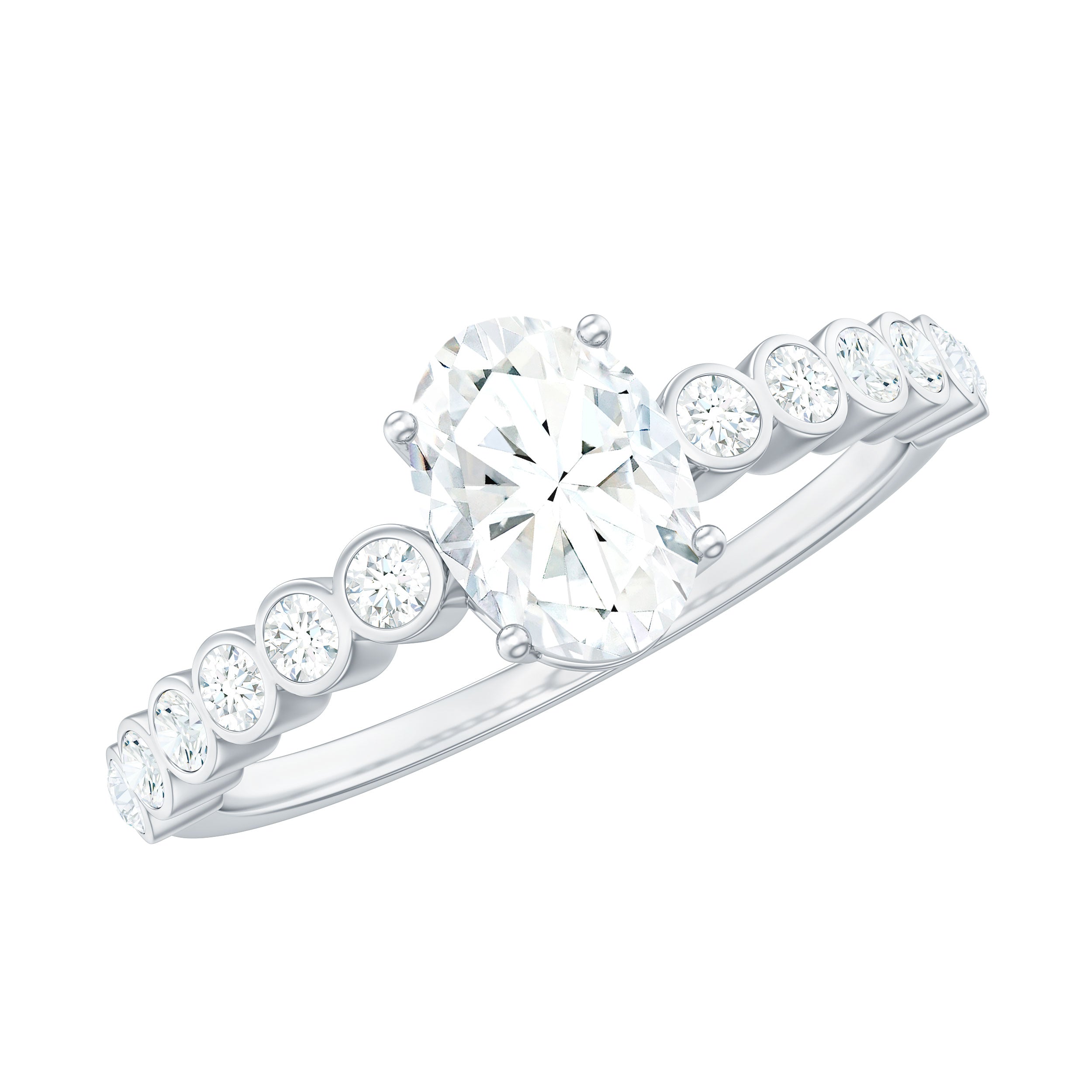 Rosec Jewels-Oval Cut Moissanite Engagement Ring with Side Stones