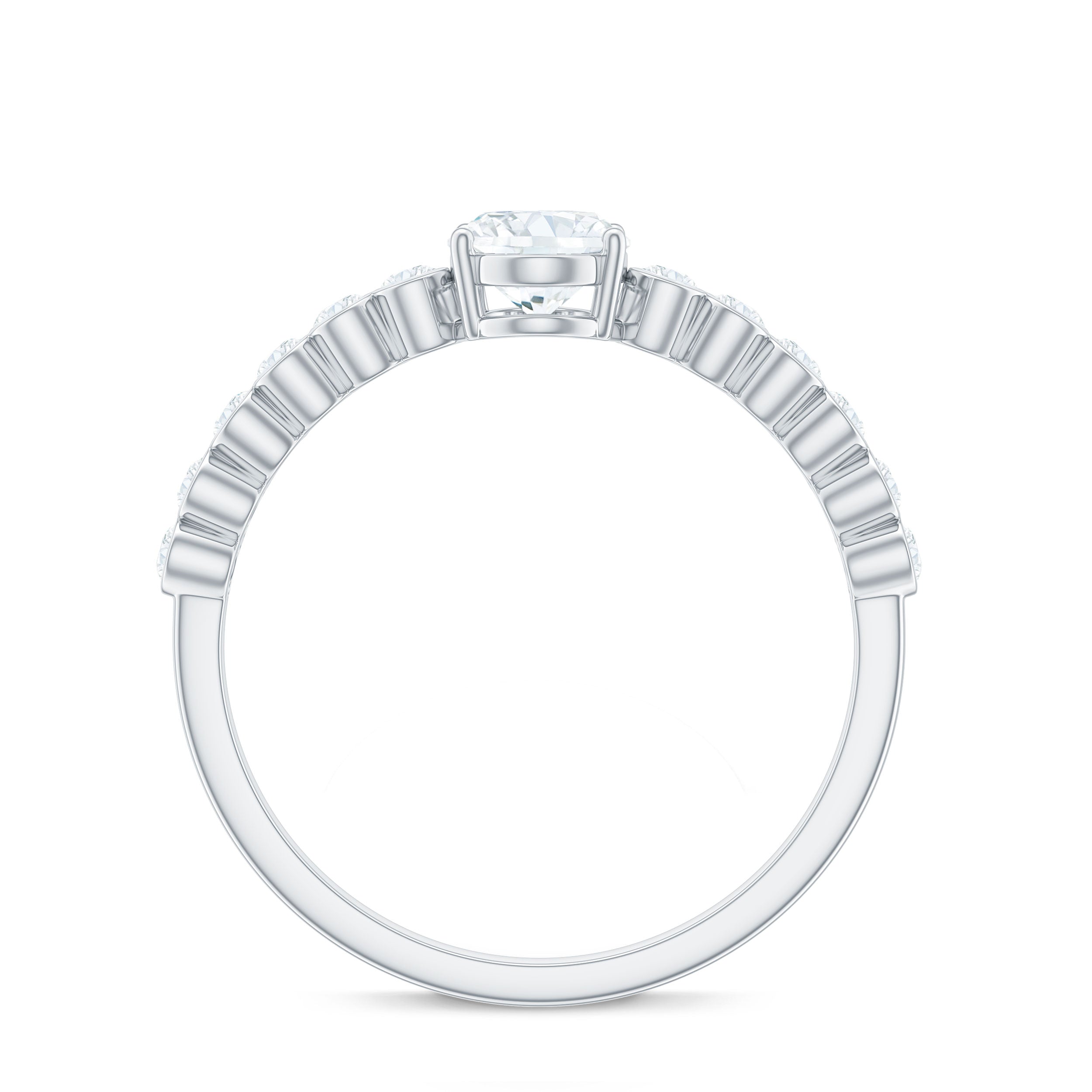 Rosec Jewels-Oval Cut Moissanite Engagement Ring with Side Stones